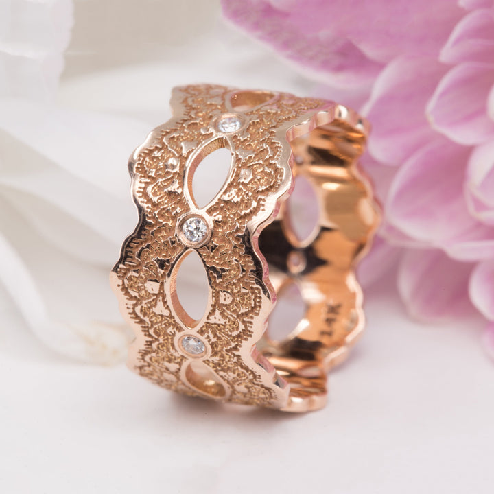 Celeste Lace Wedding Ring with Eternity Diamonds