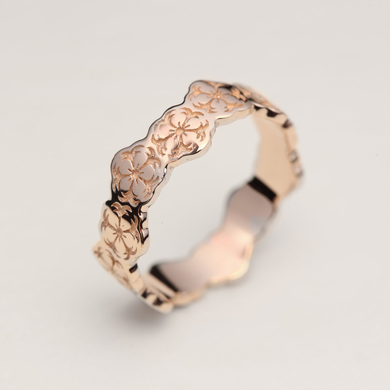 Sakura Cherry Blossom Wedding Ring — 4mm Blossoms in 14K Yellow Gold – view 2
