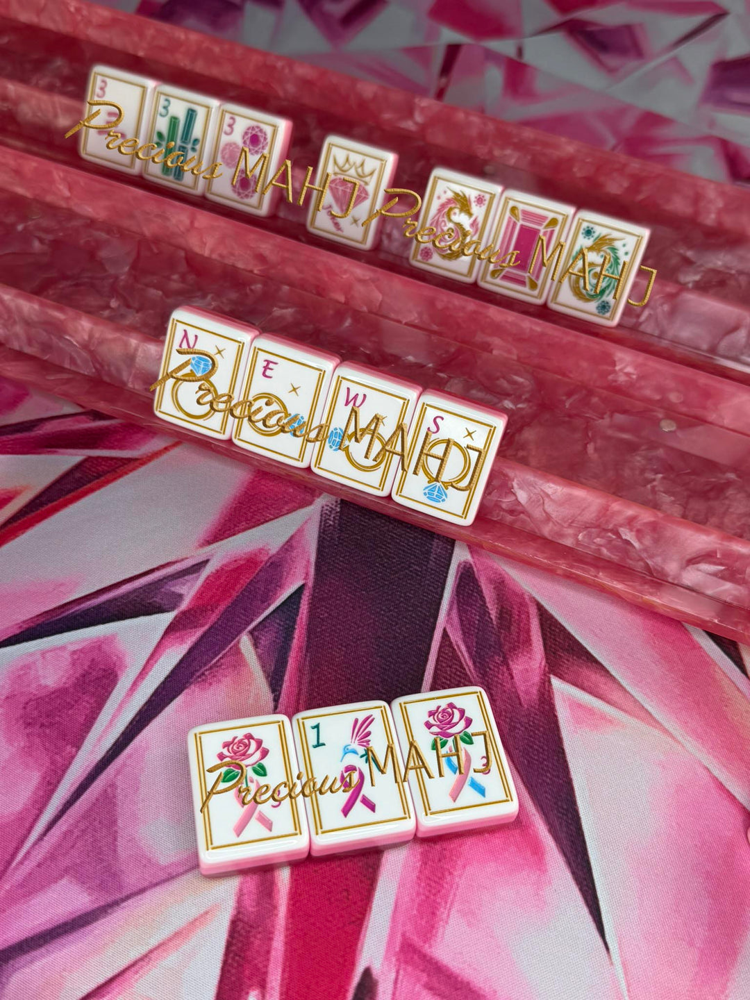 Pink Spinel Mahjong Tiles for Breast Cancer Awareness