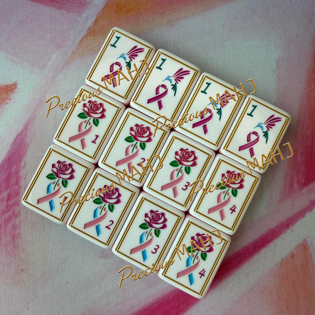 Pink Spinel Mahjong Tiles for Breast Cancer Awareness