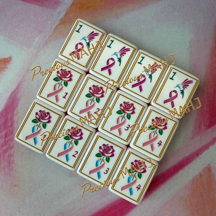 Pink Spinel Mahjong Tiles for Breast Cancer Awareness