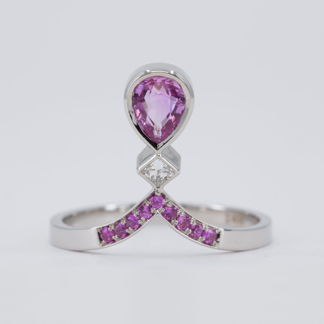 0.52ct Rose Cut Pear Diamond Ring in 14K Rose Gold with a Matching Pink Sapphire and Diamond Ring in 14K White Gold - Size 6