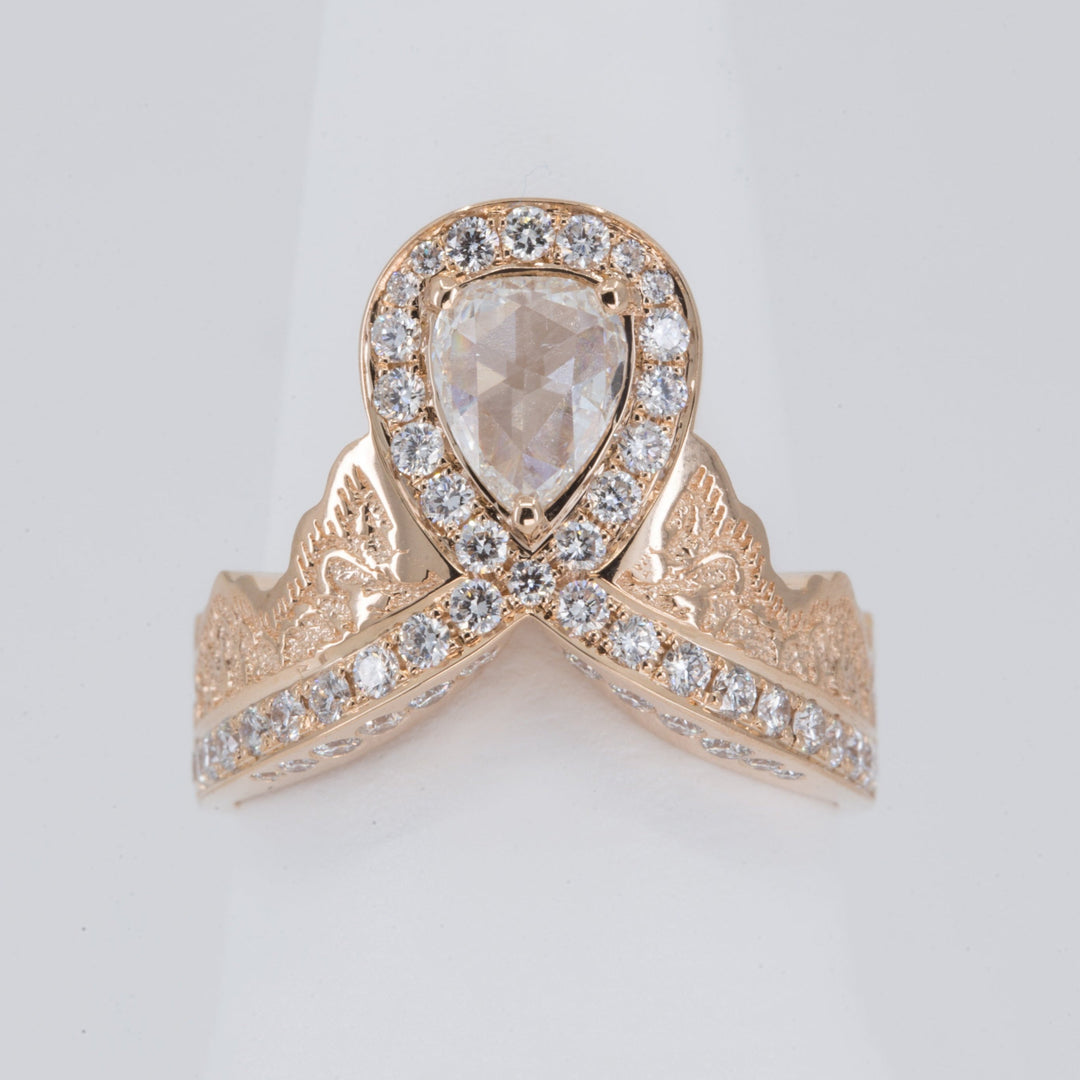 0.52ct Rose Cut Pear Diamond Ring in 14K Rose Gold with a Matching Pink Sapphire and Diamond Ring in 14K White Gold - Size 6