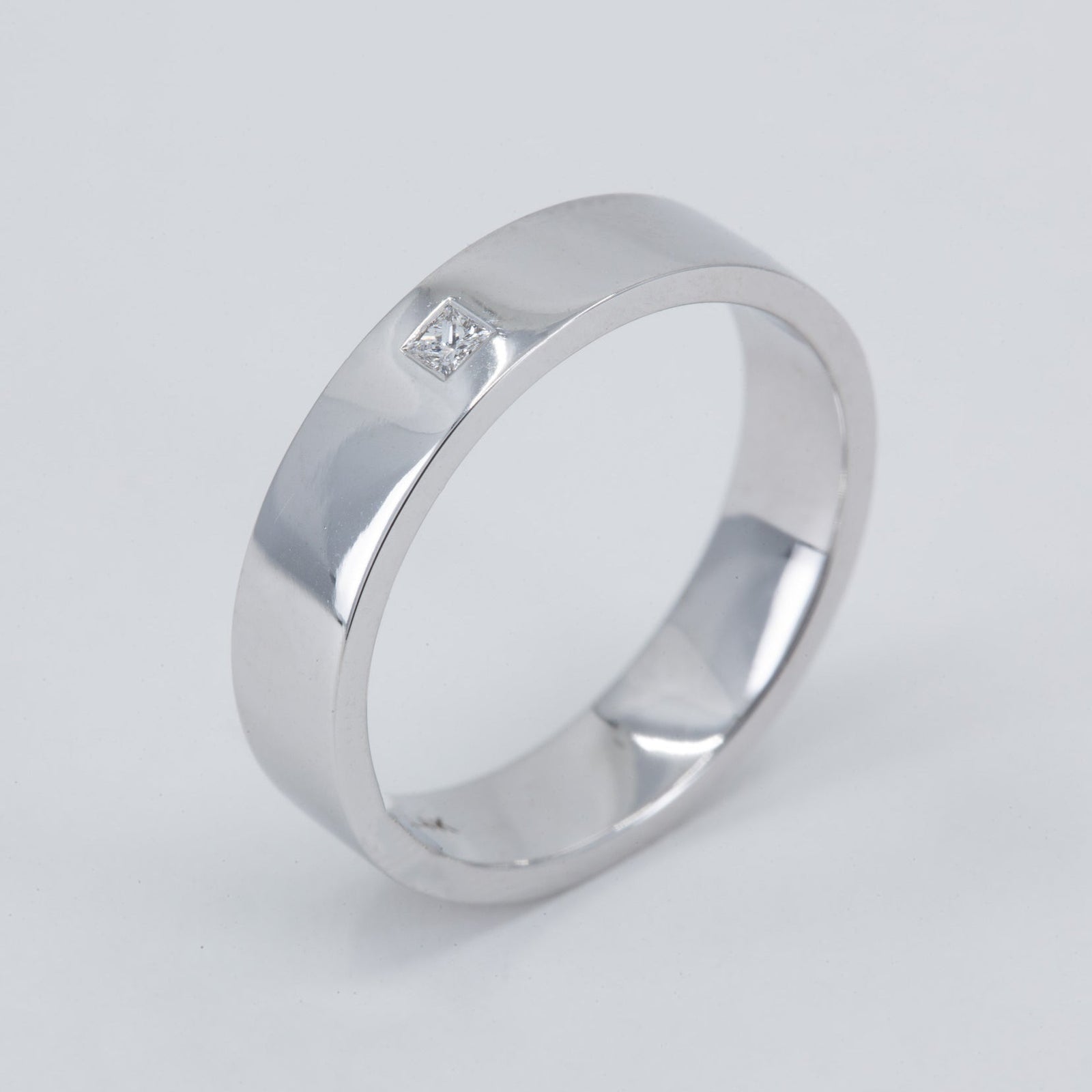 Ezra Men's Wedding Band with Princess Cut Diamond in 14K Yellow Gold – view 2