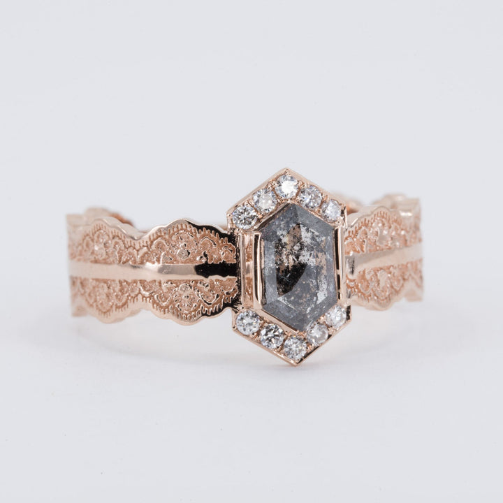 Esme Hexagon Lace Engagement Ring with Salt and Pepper Diamond