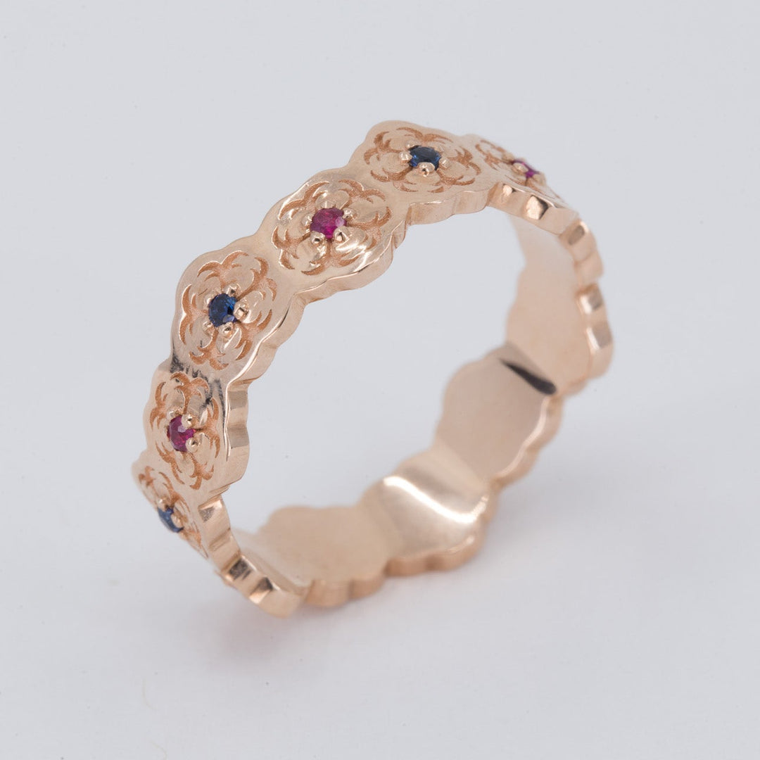 Sakura Wedding Ring with Sapphires and Rubies