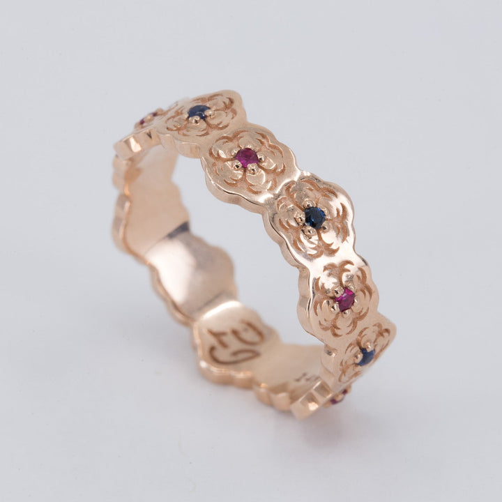 Sakura Wedding Ring with Sapphires and Rubies