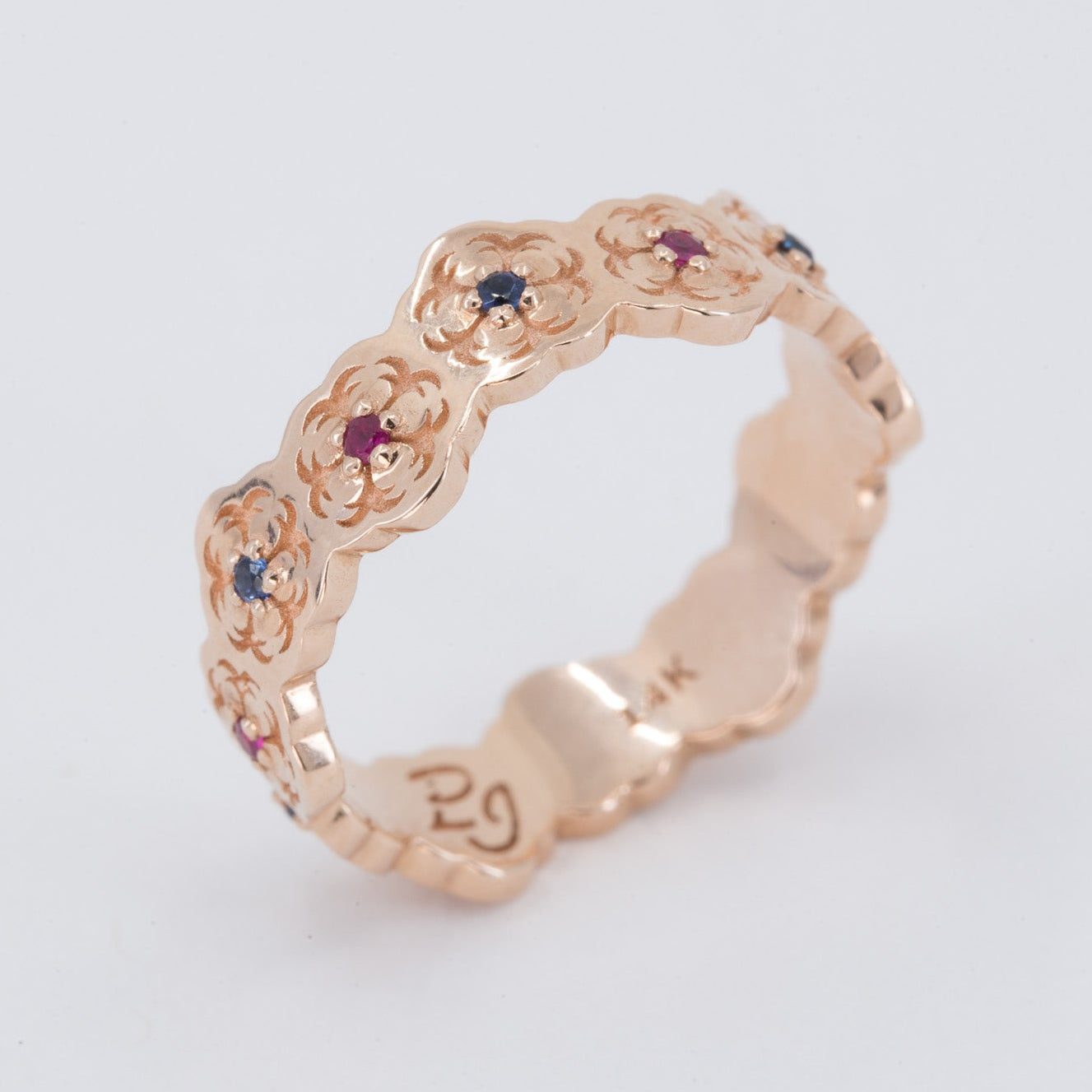 Sakura Wedding Ring with Sapphires and Rubies in 14K Yellow Gold