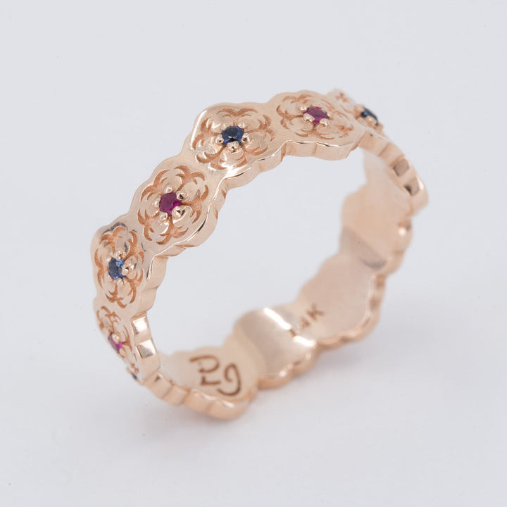 Sakura Wedding Ring with Sapphires and Rubies
