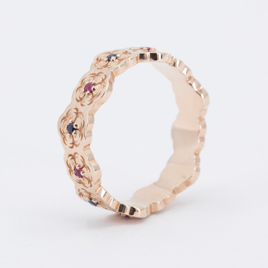 Sakura Wedding Ring with Sapphires and Rubies