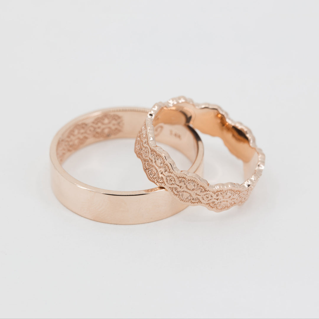 Couples Matching Aria Lace Wedding Ring Set
