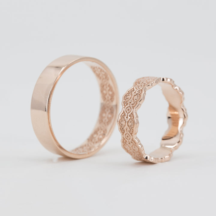 Couples Matching Aria Lace Wedding Ring Set