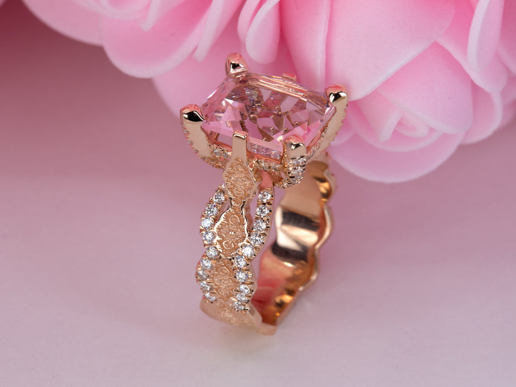 Morganite and Diamond Engagement Ring, Rose Gold Engagement Ring, Lace Engagement Ring