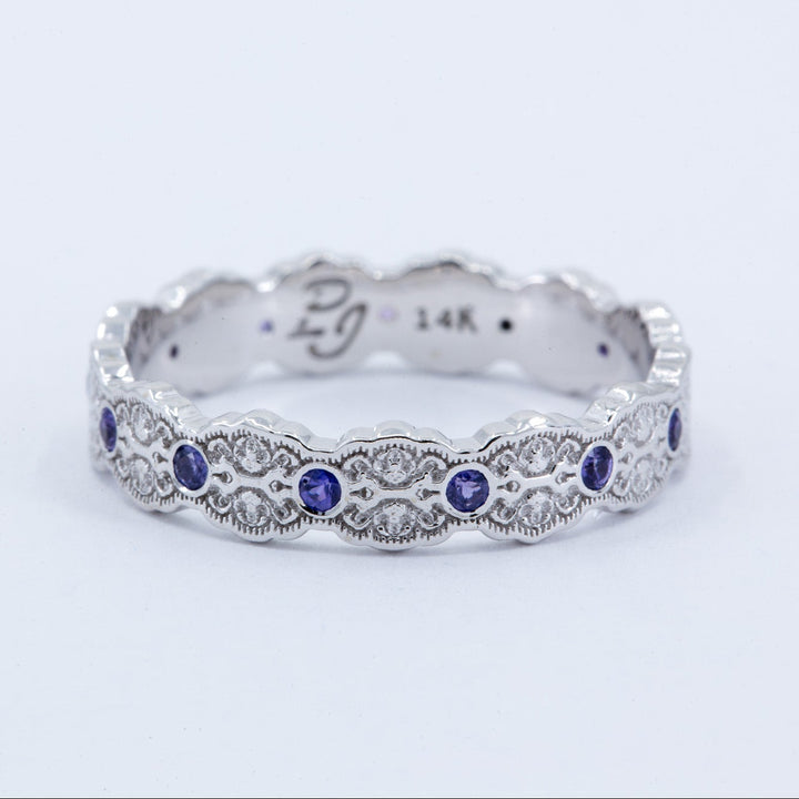 Aria Lace Wedding Ring with Eternity Purple Sapphires