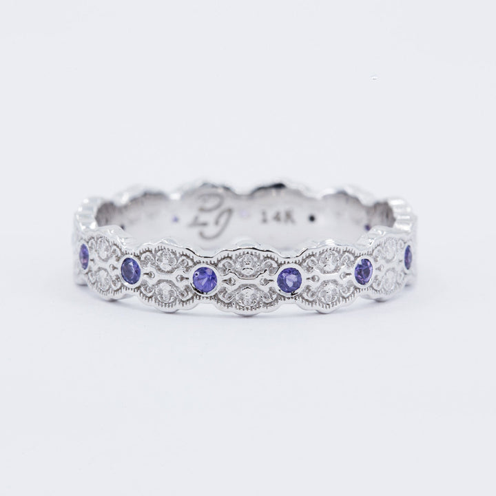 Aria Lace Wedding Ring with Eternity Purple Sapphires
