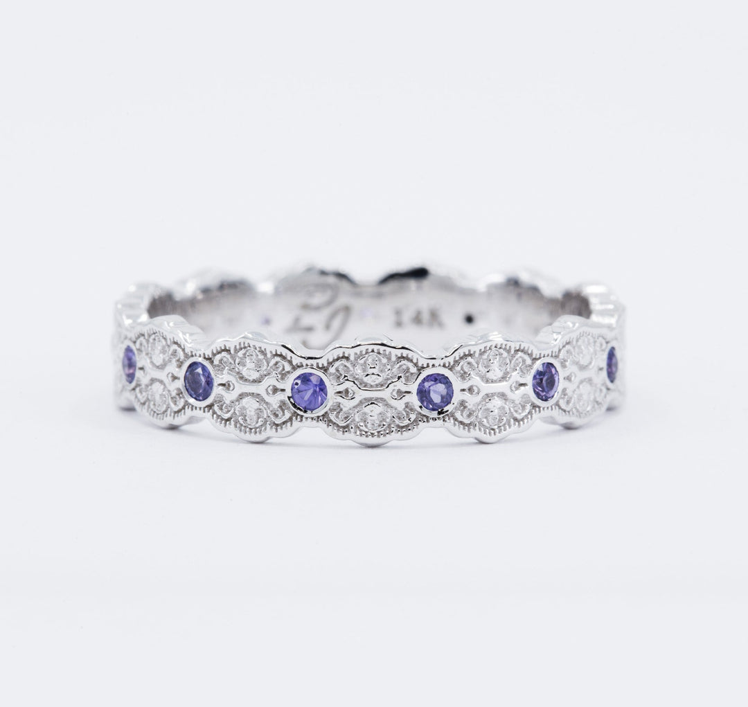 Aria Lace Wedding Ring with Eternity Purple Sapphires