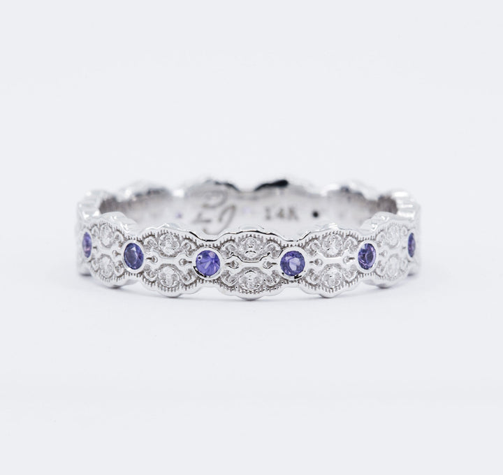 Aria Lace Wedding Ring with Eternity Purple Sapphires