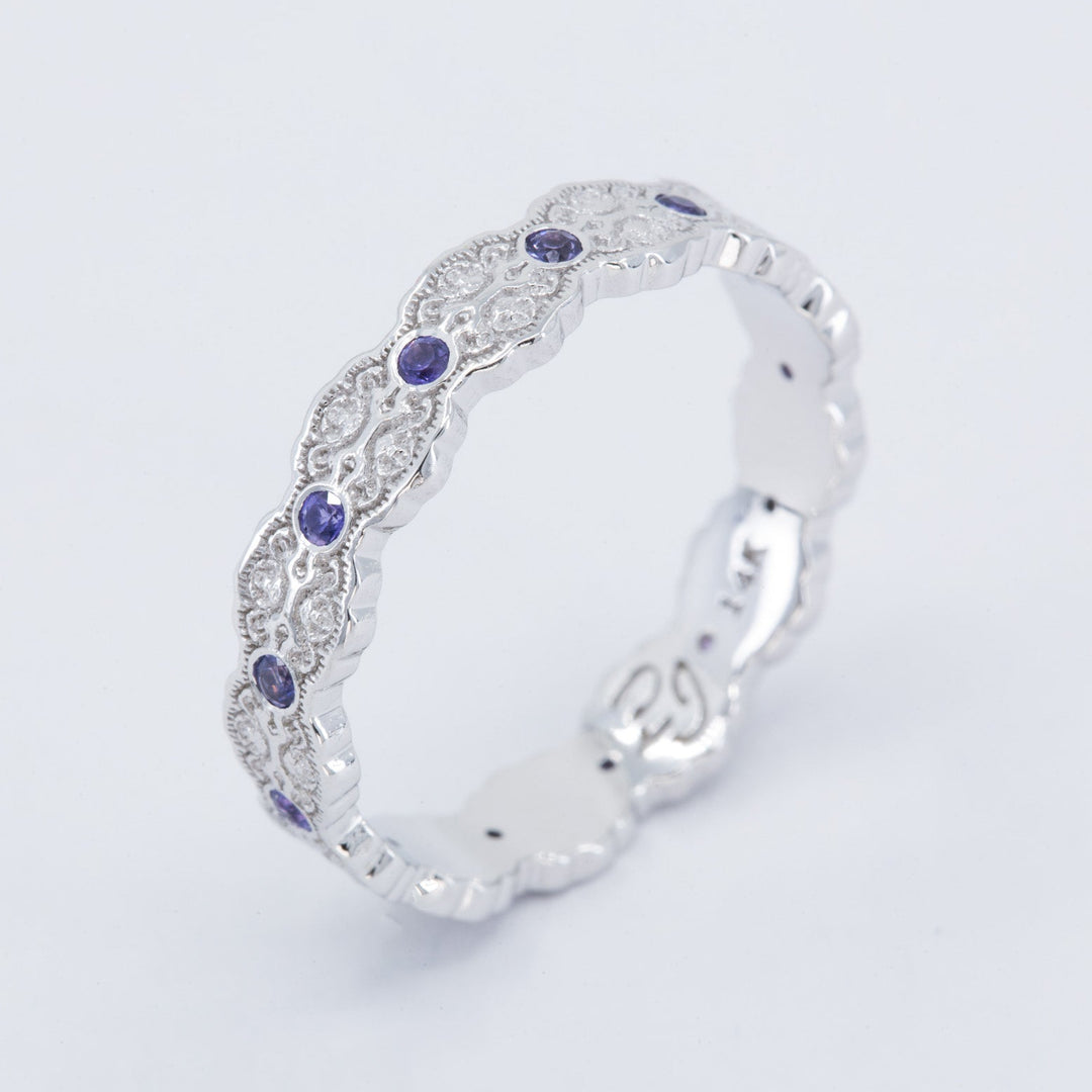 Aria Lace Wedding Ring with Eternity Purple Sapphires