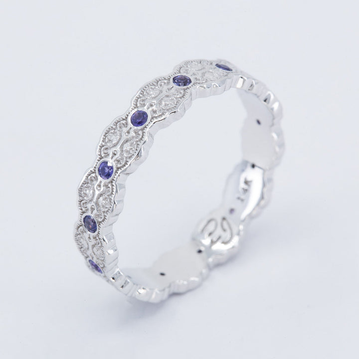Aria Lace Wedding Ring with Eternity Purple Sapphires
