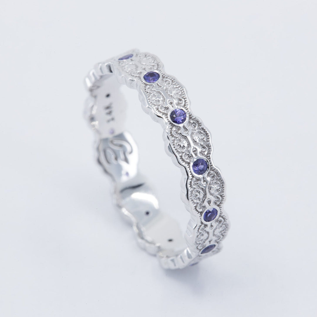 Aria Lace Wedding Ring with Eternity Purple Sapphires