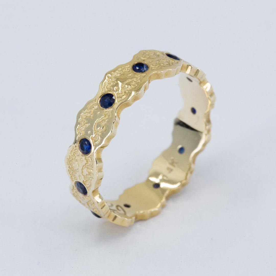 Aria Lace Wedding Ring with Eternity Blue Sapphires - Size 4.75