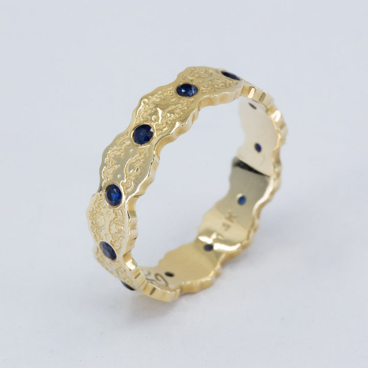 Aria Lace Wedding Ring with Eternity Blue Sapphires - Size 4.75