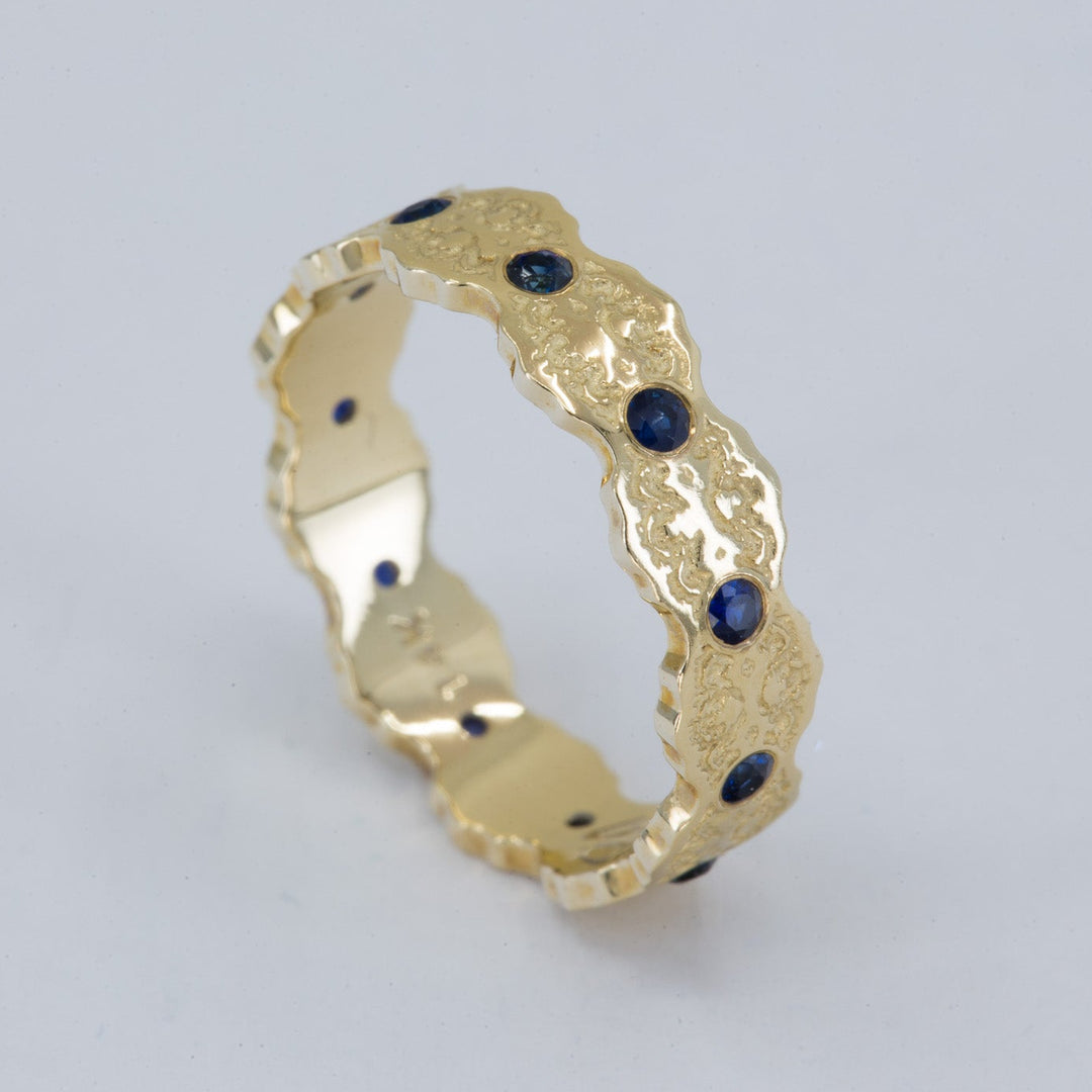Aria Lace Wedding Ring with Eternity Blue Sapphires - Size 4.75
