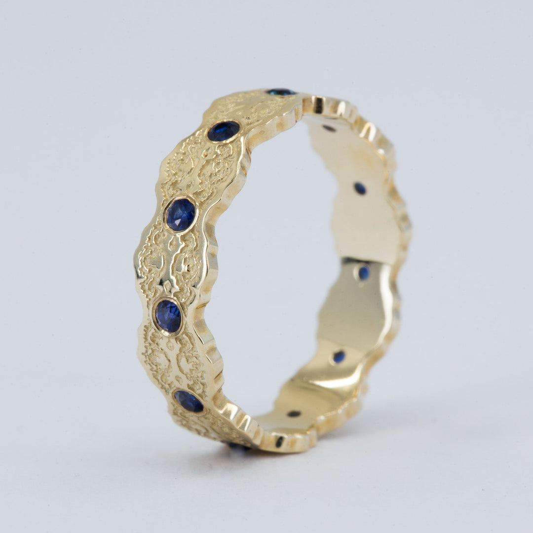 Aria Lace Wedding Ring with Eternity Blue Sapphires - Size 4.75