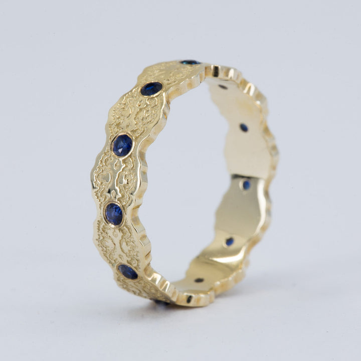 Aria Lace Wedding Ring with Eternity Blue Sapphires - Size 4.75