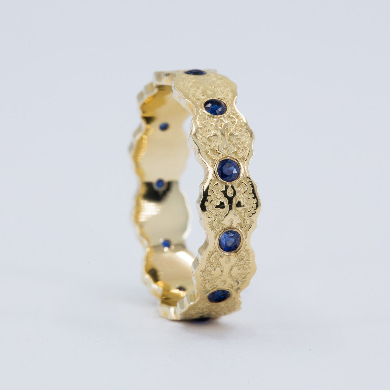 Aria Lace Wedding Ring with Eternity Blue Sapphires – view 2