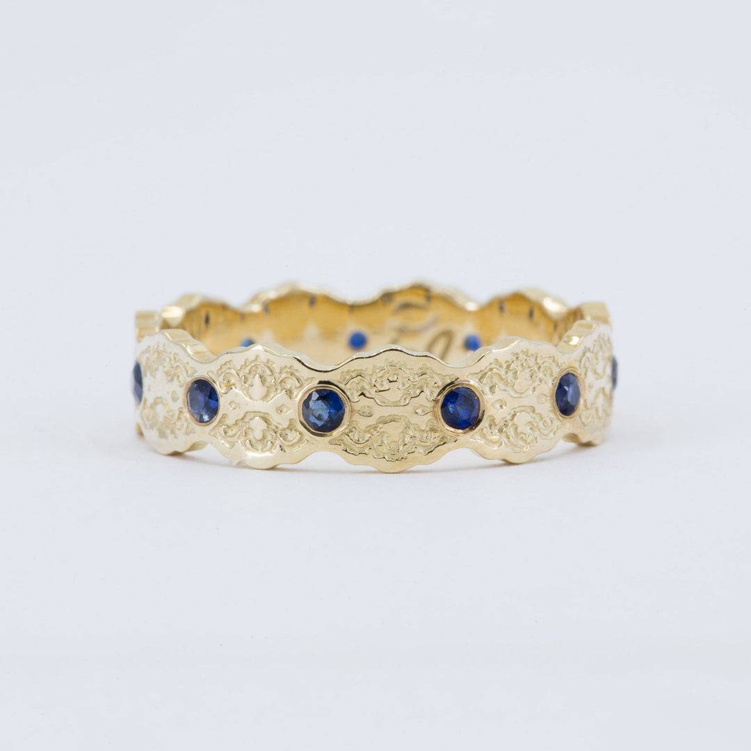 Aria Lace Wedding Ring with Eternity Blue Sapphires - Size 4.75