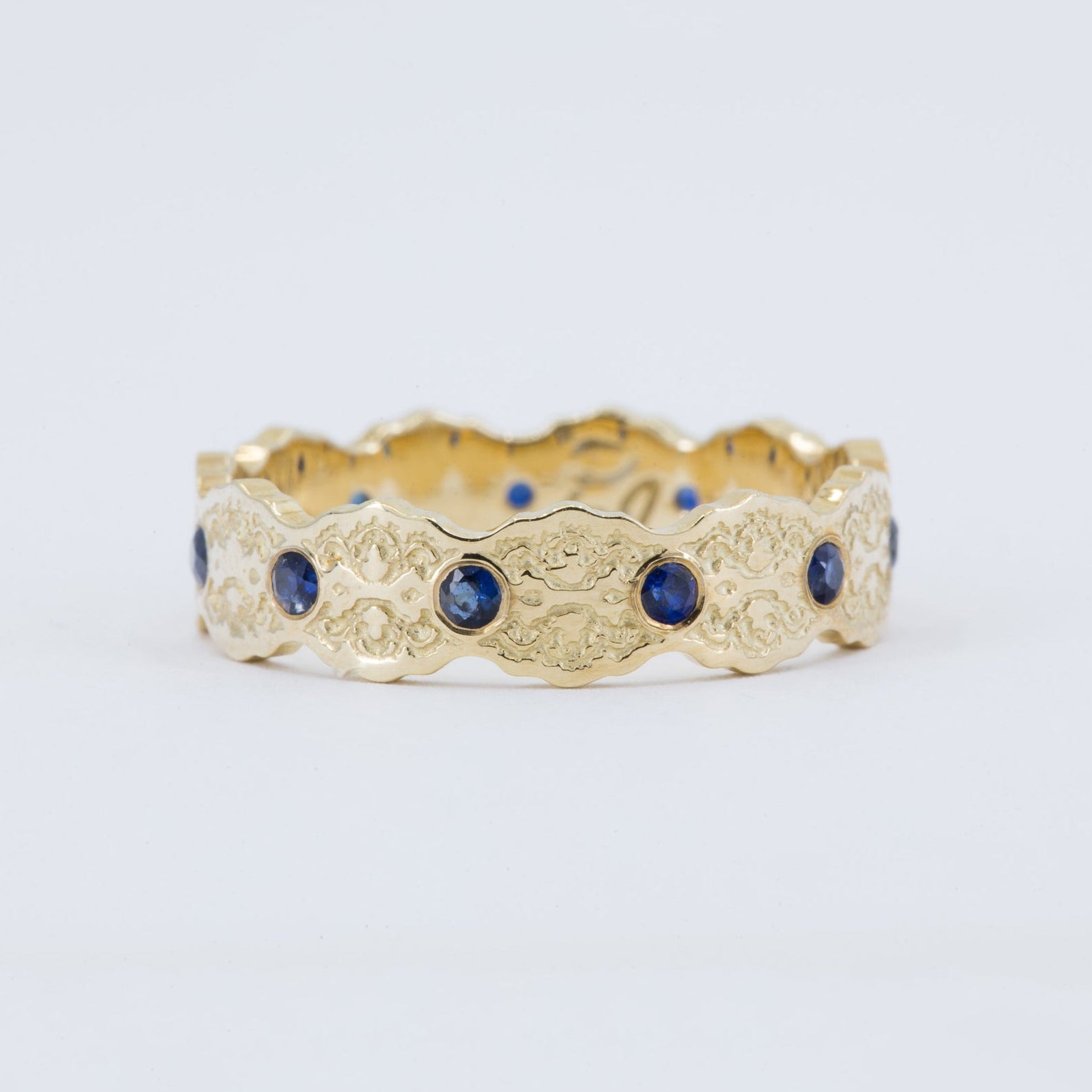 Aria Lace Wedding Ring with Eternity Blue Sapphires