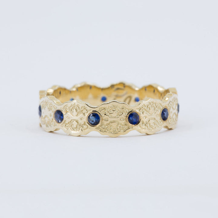 Aria Lace Wedding Ring with Eternity Blue Sapphires - Size 4.75
