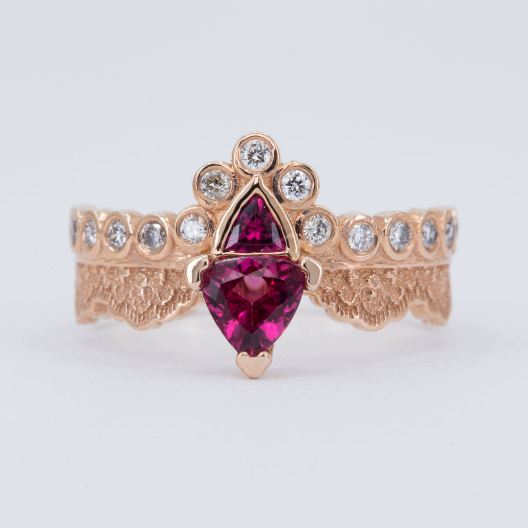 Tiara Lace Ring with Pink Tourmalines and Diamonds - Size 6.5