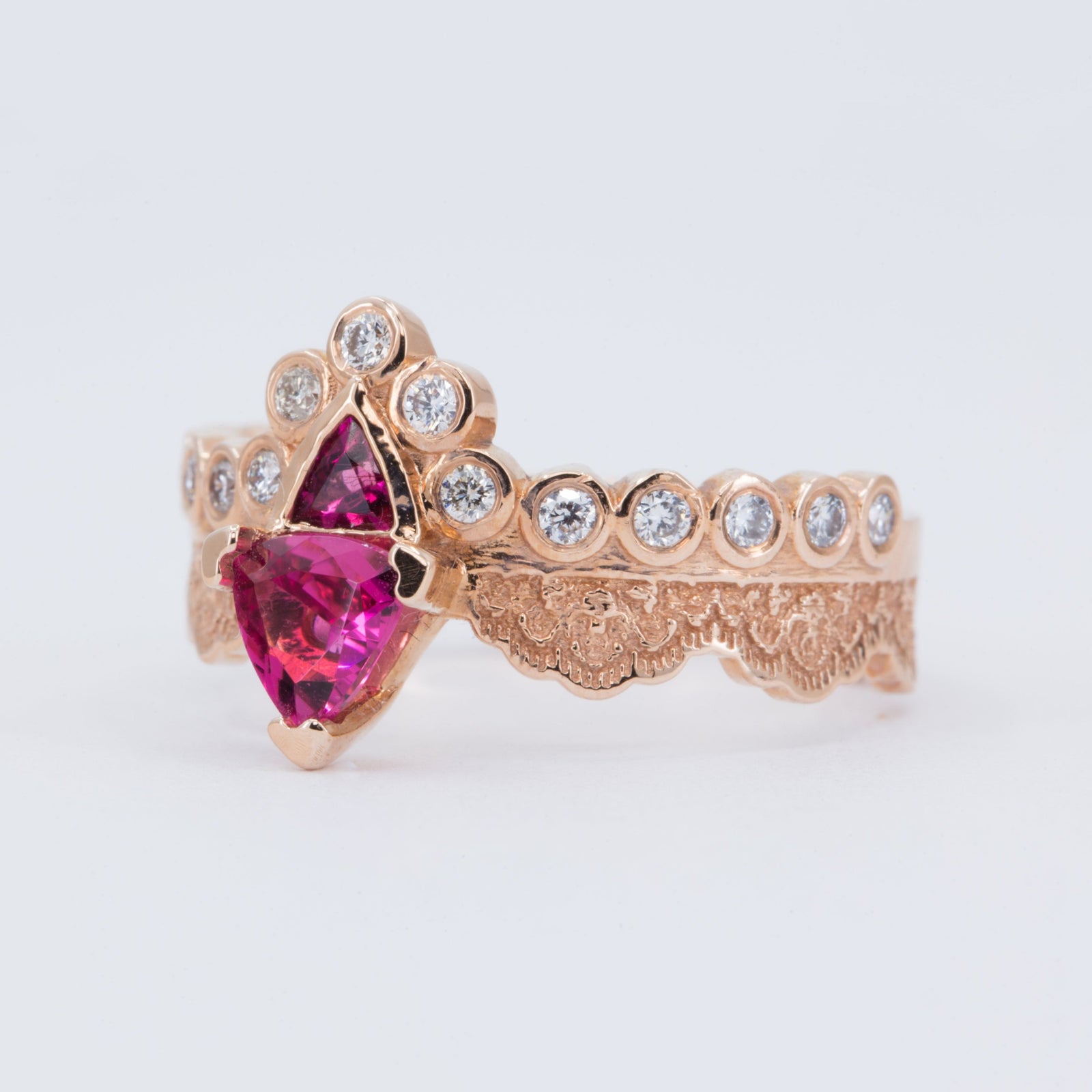 Tiara Lace Ring with Pink Tourmalines and Diamonds in 14K rose gold – view 2