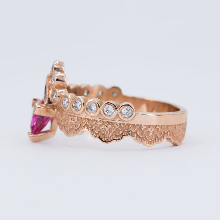 Tiara Lace Ring with Pink Tourmalines and Diamonds - Size 6.5