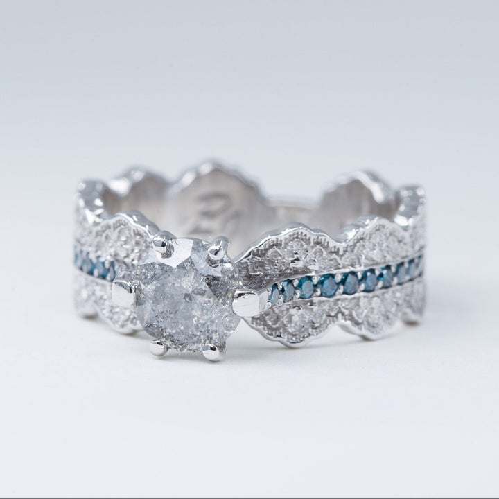 1 ct Salt and Pepper Diamond Engagement Ring in 14K White Gold - Size 6.5