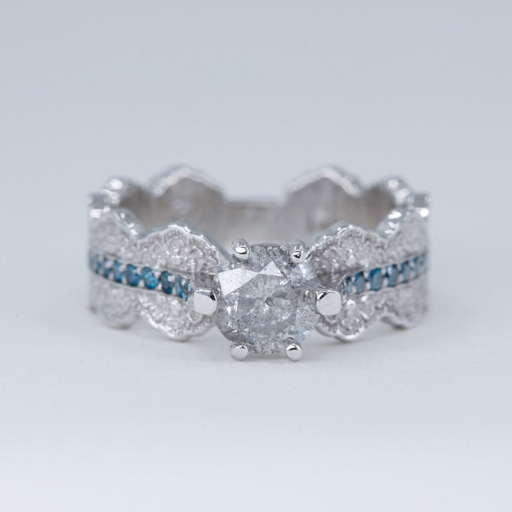 1 ct Salt and Pepper Diamond Engagement Ring in 14K White Gold - Size 6.5