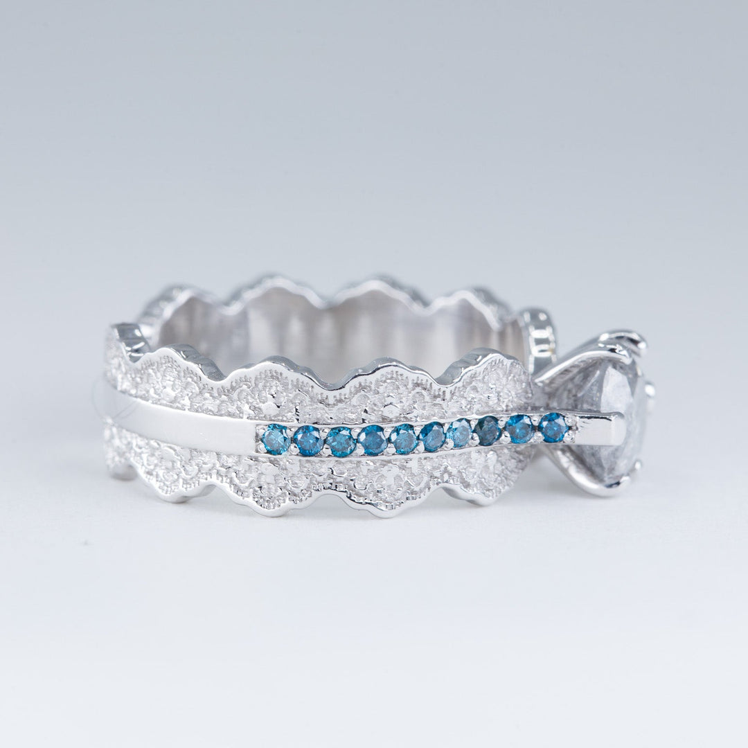 1 ct Salt and Pepper Diamond Engagement Ring in 14K White Gold - Size 6.5