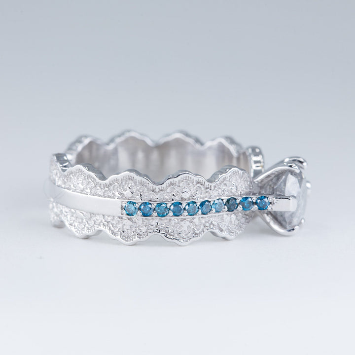 1 ct Salt and Pepper Diamond Engagement Ring in 14K White Gold - Size 6.5