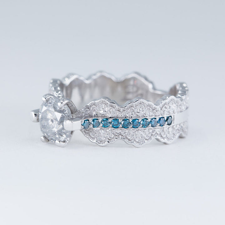 1 ct Salt and Pepper Diamond Engagement Ring in 14K White Gold - Size 6.5