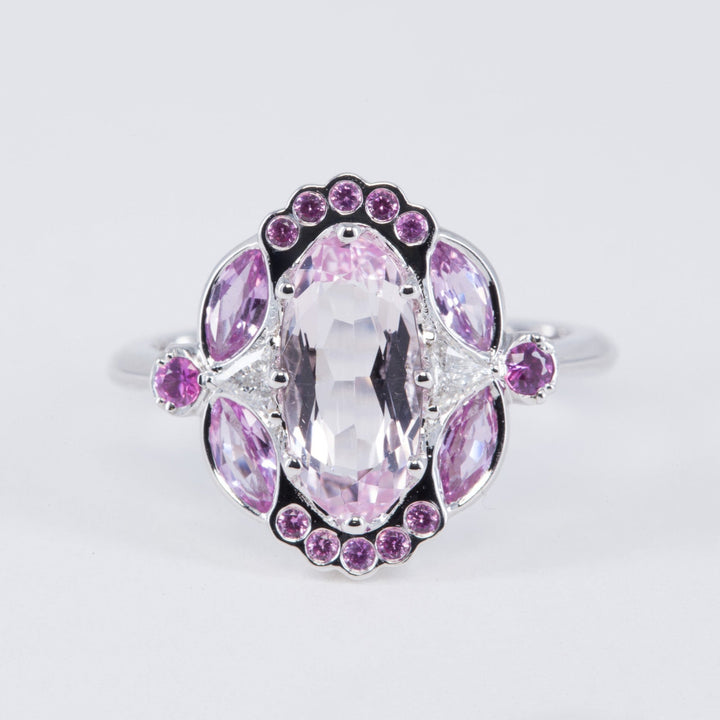 1.36ct Unique Morganite Engagement Ring with Pink Sapphires and Diamonds - Size 6.5