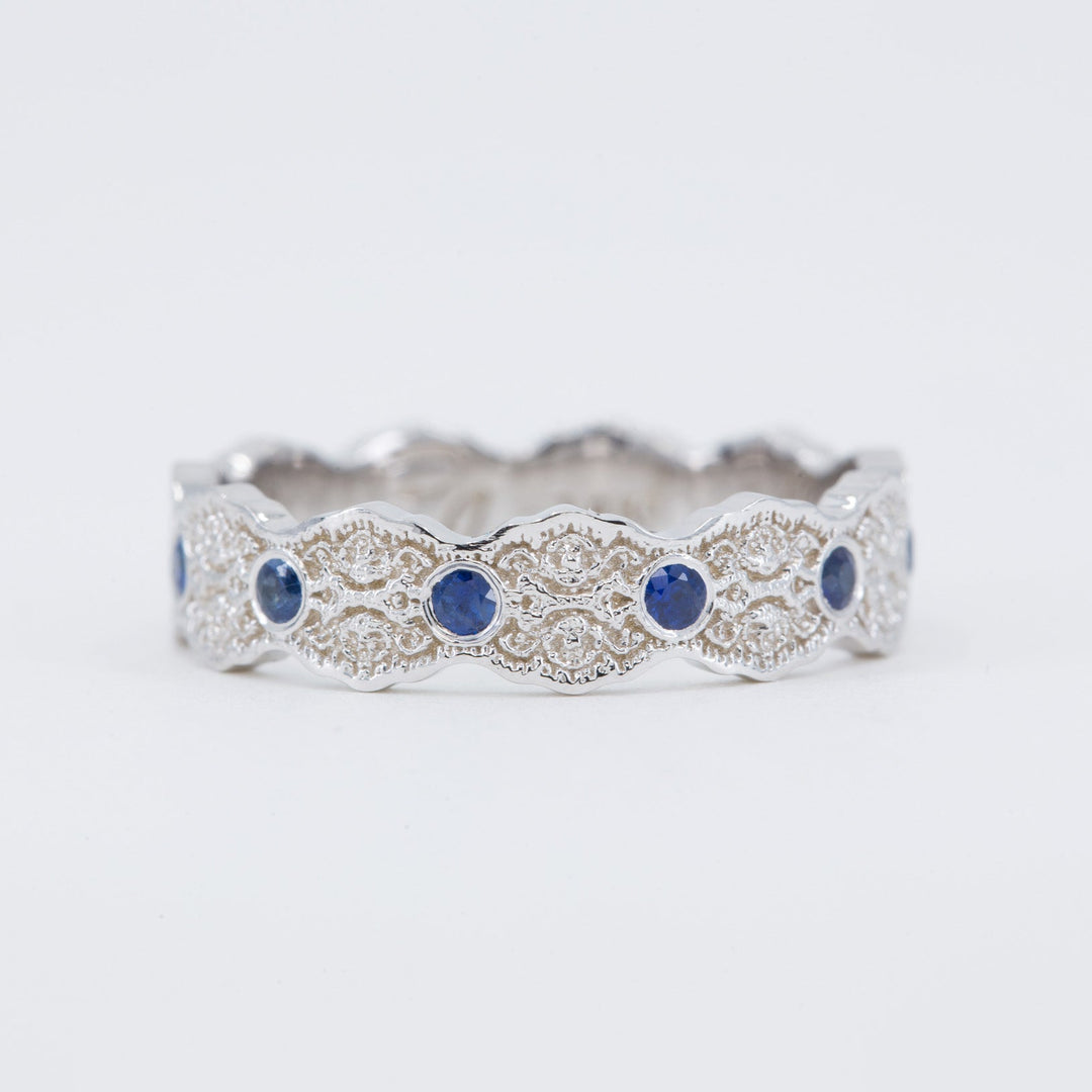 Aria Lace Wedding Ring with Eternity Blue Sapphires