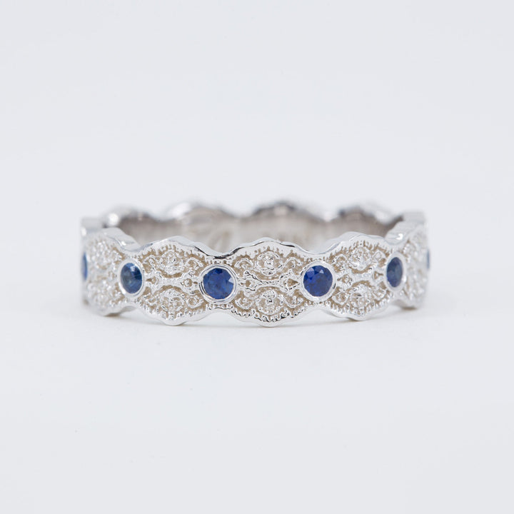 Aria Lace Wedding Ring with Eternity Blue Sapphires
