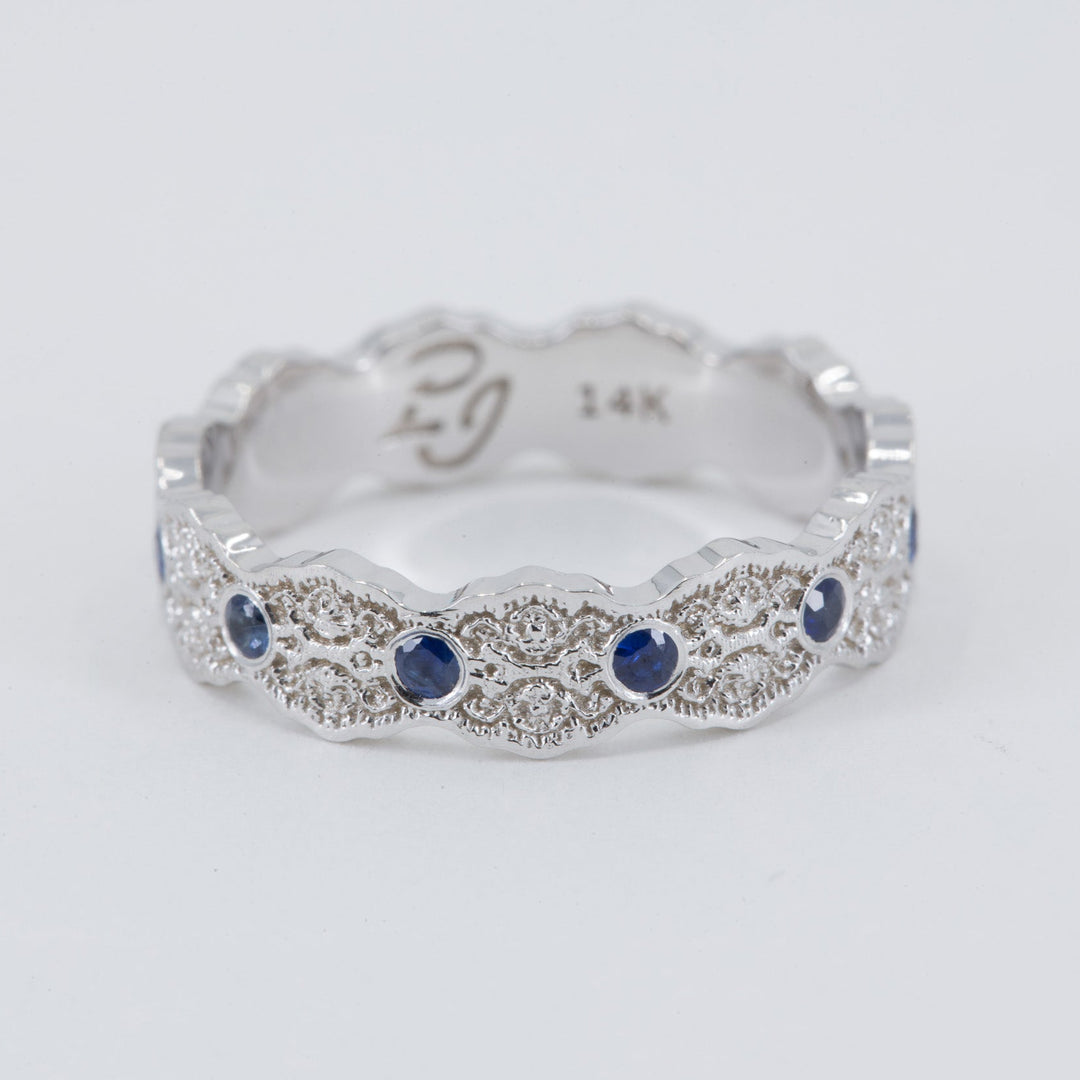 Aria Lace Wedding Ring with Eternity Blue Sapphires