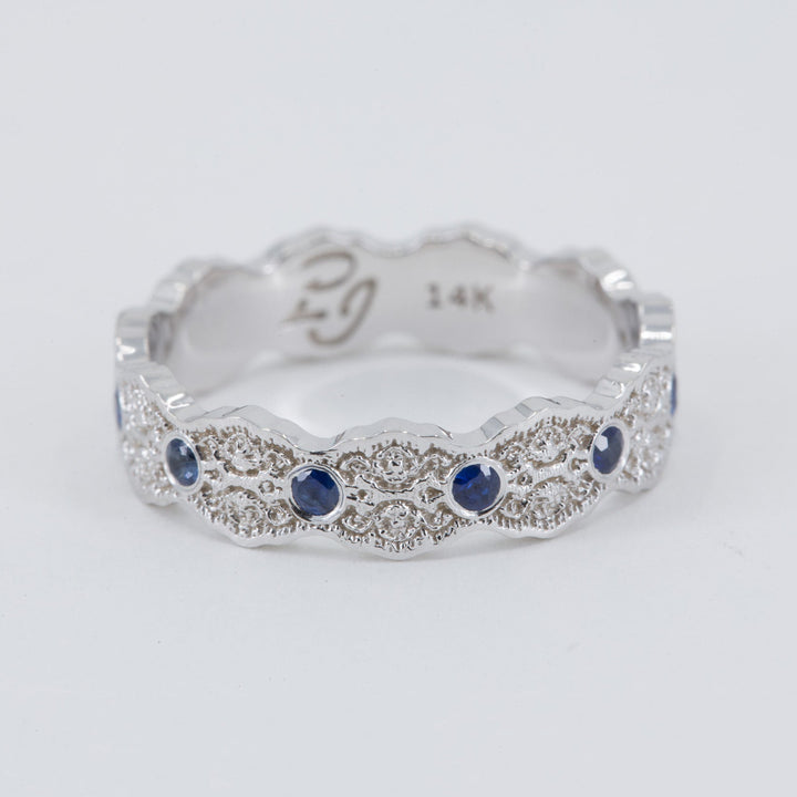 Aria Lace Wedding Ring with Eternity Blue Sapphires