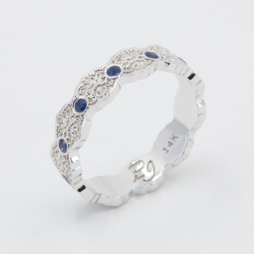 Aria Lace Wedding Ring with Eternity Blue Sapphires