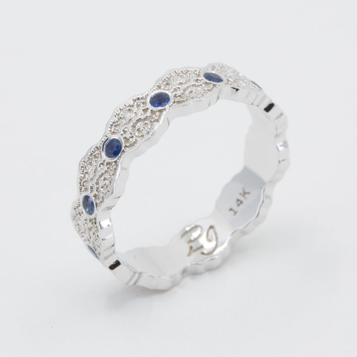 Aria Lace Wedding Ring with Eternity Blue Sapphires