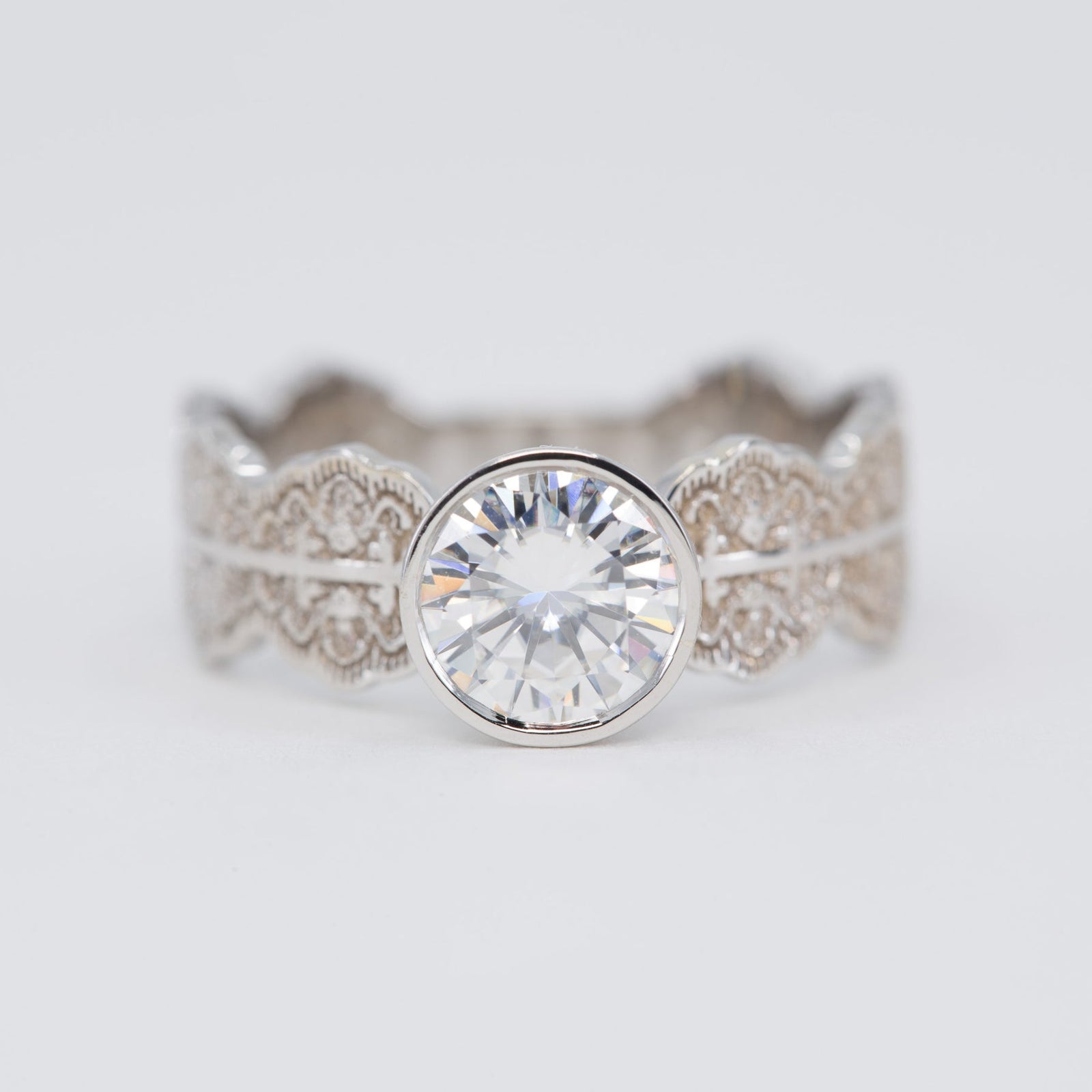 Esme Round Solitaire Lace Engagement Ring in 14K Yellow Gold with diamond