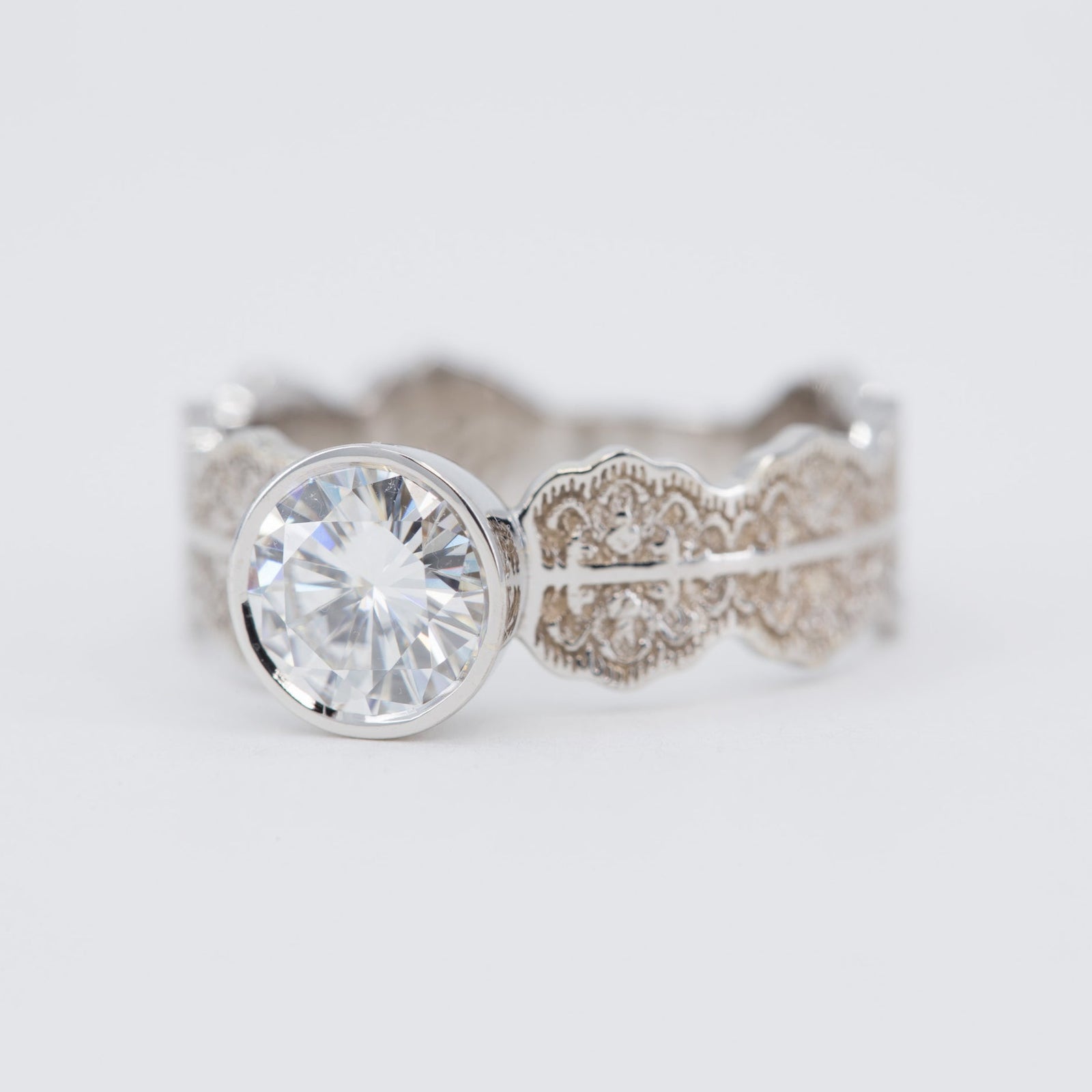 Esme Round Solitaire Lace Engagement Ring in 14K Yellow Gold with diamond – view 2